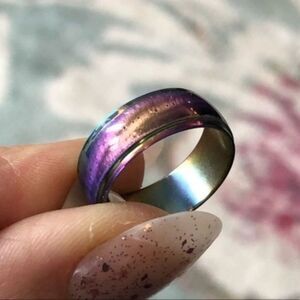Men’s Iridescent Multicolor Rainbow Stainless Steel Band Ring NWT
